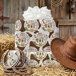 Papier Cadeau Premier Rodéo Fête d'anniversaire Cowboy Western G