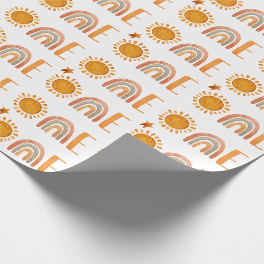 Papier Cadeau Première aquarelle d'anniversaire Sun et Rainbow B (Coin)