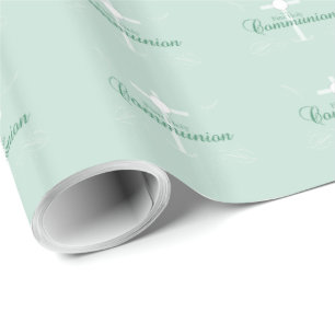 Papier Cadeau Première communion, écriture en vert clair