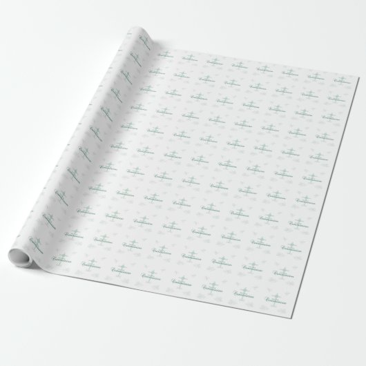 Papier Cadeau Première communion, écriture en vert clair (Déroulé)