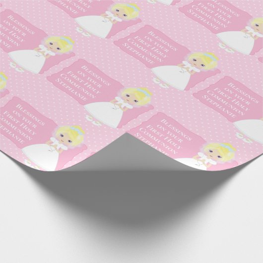 Papier Cadeau Première communion personnalisée Fille blonde (Coin)
