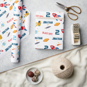 Papier Cadeau Première fête d'anniversaire de l'astronaute spati