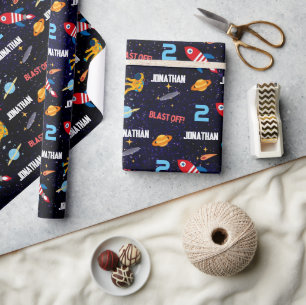 Papier Cadeau Première fête d'anniversaire de l'astronaute spati