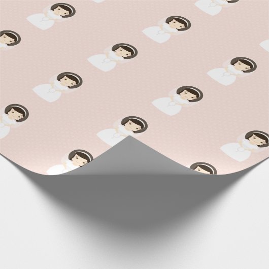 Papier Cadeau Première Sainte Communion Brunette Girl (Coin)