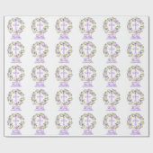 Papier Cadeau Première sainte communion de fille florale pourpre (Plat)