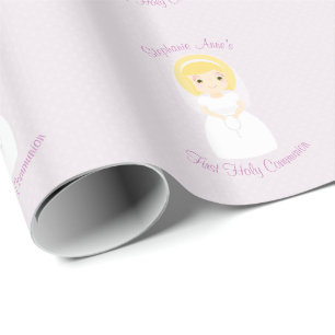 Papier Cadeau Première Sainte communion de la fille blonde
