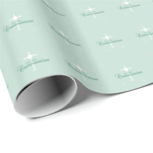 Papier Cadeau Première Sainte Communion, écriture en vert doux