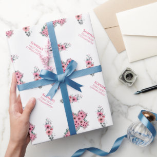 Papier Cadeau Première Sainte Communion Fille Chic Pink Flower C