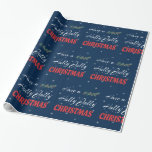 Papier Cadeau Prenez un Holly Jolly Christmas<br><div class="desc">Avoir un texte de Noël Holly Jolly avec étoiles,  baies,  bougie et hiver décoration à feuillage persistant sur bleu foncé arrière - plan</div>