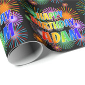 Papier Cadeau Prénom "ADAM", amusant "HEUREUX ANNIVERSAIRE" (Coin rond)