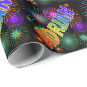 Papier Cadeau Prénom "ADRIAN" d'arc-en-ciel + Feux d'artifice (Coin rond)
