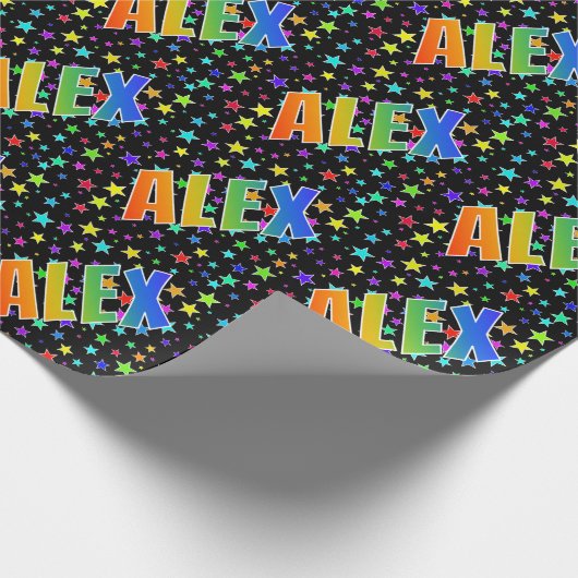 Papier Cadeau Prénom "ALEX" d'arc-en-ciel + Étoiles (Coin)