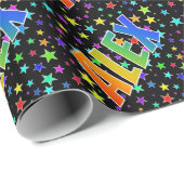 Papier Cadeau Prénom "ALEX" d'arc-en-ciel + Étoiles (Coin rond)