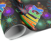Papier Cadeau Prénom "ALEX" d'arc-en-ciel + Feux d'artifice (Coin rond)