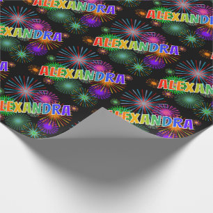 Papier Cadeau Prénom "ALEXANDRA" d'arc-en-ciel + Feux d'artific