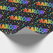 Papier Cadeau Prénom Arc-en-ciel "AARON" + Étoiles (Coin)