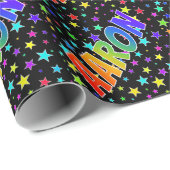 Papier Cadeau Prénom Arc-en-ciel "AARON" + Étoiles (Coin rond)