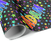 Papier Cadeau Prénom arc-en-ciel "ADAM" + Stars (Coin rond)