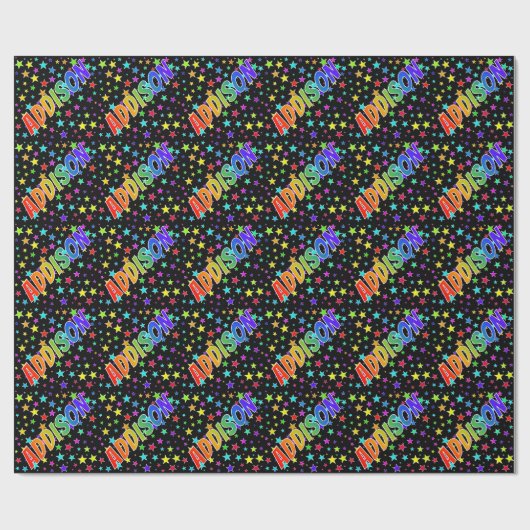 Papier Cadeau Prénom Arc-en-ciel "ADDISON" + Étoiles (Plat)