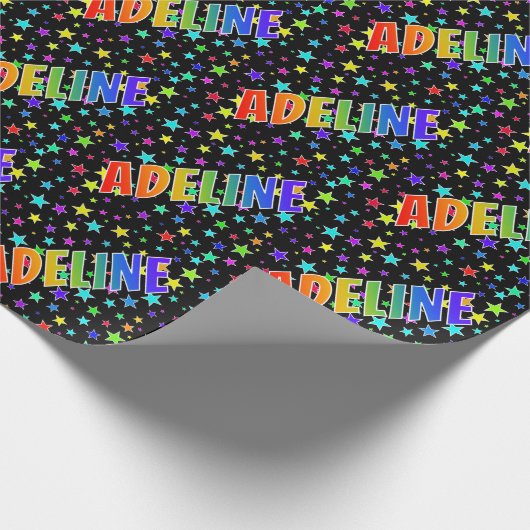 Papier Cadeau Prénom Arc-en-ciel "ADELINE" + Étoiles (Coin)