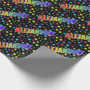 Papier Cadeau Prénom arc-en-ciel "ALEJANDRO" + Étoiles