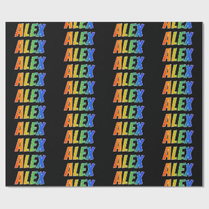 Papier Cadeau Prénom arc-en-ciel "ALEX"; Amusant et coloré