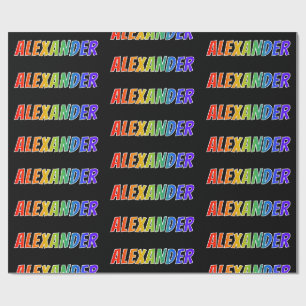 Papier Cadeau Prénom arc-en-ciel "ALEXANDER"; Amusant et Coloré
