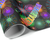 Papier Cadeau Prénom arc-en-ciel "ALEXANDRIA" + Feu d'artifice (Coin rond)