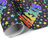 Papier Cadeau Prénom arc-en-ciel "ALEXIS" + Étoiles (Coin rond)