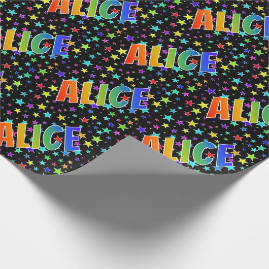 Papier Cadeau Prénom arc-en-ciel "ALICE" + Stars (Coin)