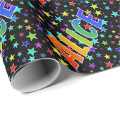 Papier Cadeau Prénom arc-en-ciel "ALICE" + Stars (Coin rond)