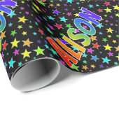 Papier Cadeau Prénom arc-en-ciel "ALISON" + Étoiles (Coin rond)