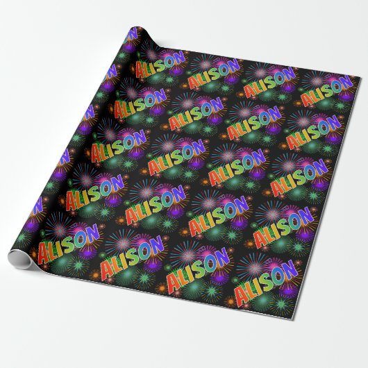 Papier Cadeau Prénom arc-en-ciel "ALISON" + Feu d'artifice (Déroulé)