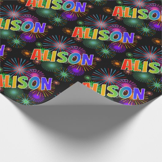 Papier Cadeau Prénom arc-en-ciel "ALISON" + Feu d'artifice (Coin)