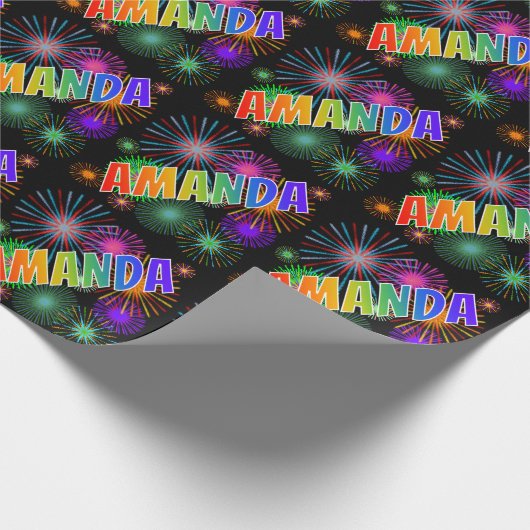 Papier Cadeau Prénom arc-en-ciel "AMANDA" + feux d'artifice (Coin)