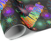 Papier Cadeau Prénom arc-en-ciel "AMANDA" + feux d'artifice (Coin rond)