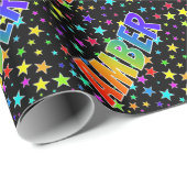 Papier Cadeau Prénom Arc-en-ciel "AMBER" + Étoiles (Coin rond)