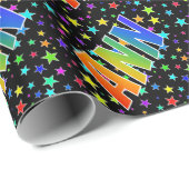Papier Cadeau Prénom arc-en-ciel "ANN" + Stars (Coin rond)