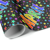 Papier Cadeau Prénom Arc-en-ciel "APRIL" + Étoiles (Coin rond)