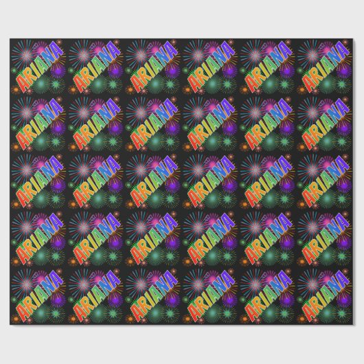 Papier Cadeau Prénom arc-en-ciel "ARIANA" + Feu d'artifice (Plat)