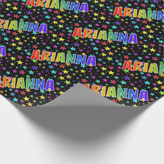 Papier Cadeau Prénom Arc-en-ciel "ARIANNA" + Étoiles (Coin)