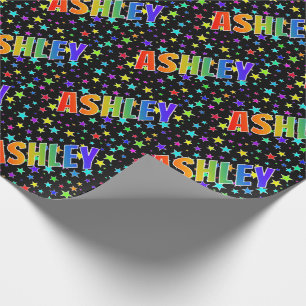 Papier Cadeau Prénom arc-en-ciel "ASHLEY" + Stars