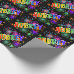 Papier Cadeau Prénom arc-en-ciel "AUBREY" + Feu d'artifice
