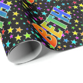Papier Cadeau Prénom arc-en-ciel "BETH" + Stars (Coin rond)