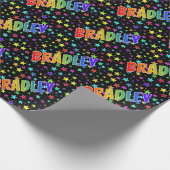 Papier Cadeau Prénom arc-en-ciel "BRADLEY" + Étoiles (Coin)