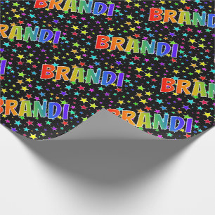Papier Cadeau Prénom arc-en-ciel "BRANDI" + Étoiles