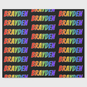 Papier Cadeau Prénom arc-en-ciel "BRAYDEN" ; Amusant et Coloré
