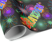 Papier Cadeau Prénom arc-en-ciel "BRAYDEN" + Feu d'artifice (Coin rond)