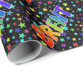 Papier Cadeau Prénom arc-en-ciel "BRENT" + Stars (Coin rond)