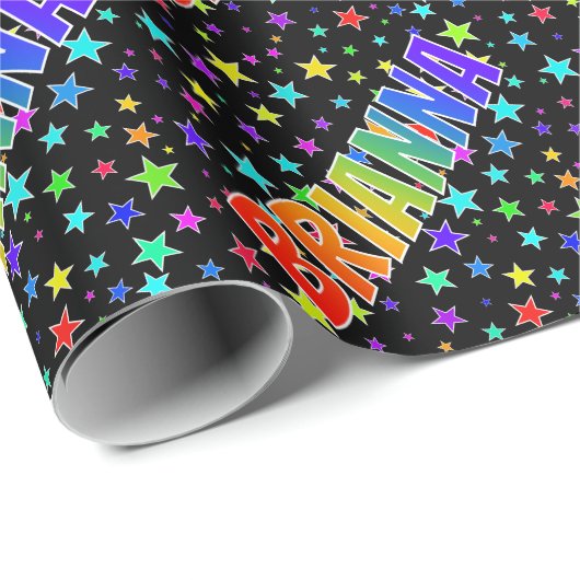 Papier Cadeau Prénom Arc-en-ciel "BRIANNA" + Étoiles (Coin rond)
